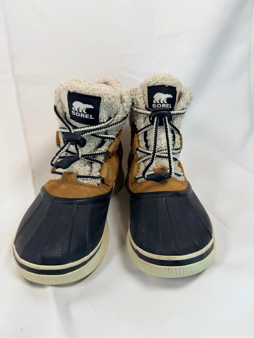SOREL Youth Size 4 Boots Winter Style Waterproof Leather Duck Boot   Sherpa
